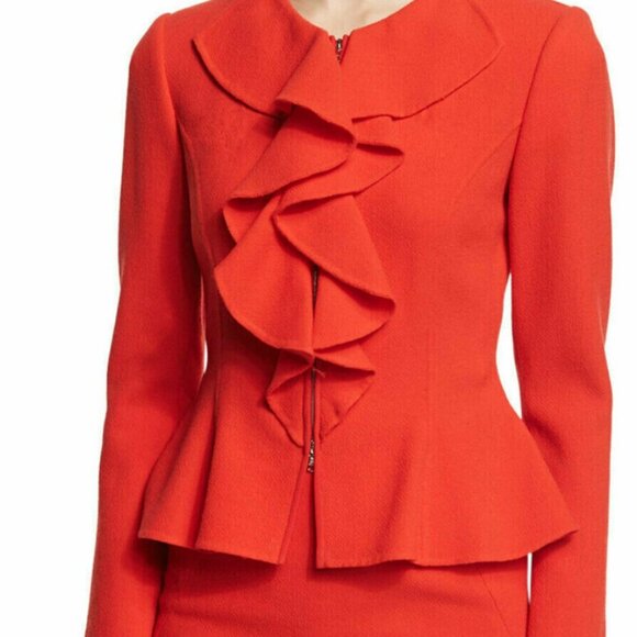 Oscar de la Renta Jackets & Blazers - Stunning Oscar de la Renta Red Long-Sleeve Jacket  two-way zip front Blazer SZ 4
